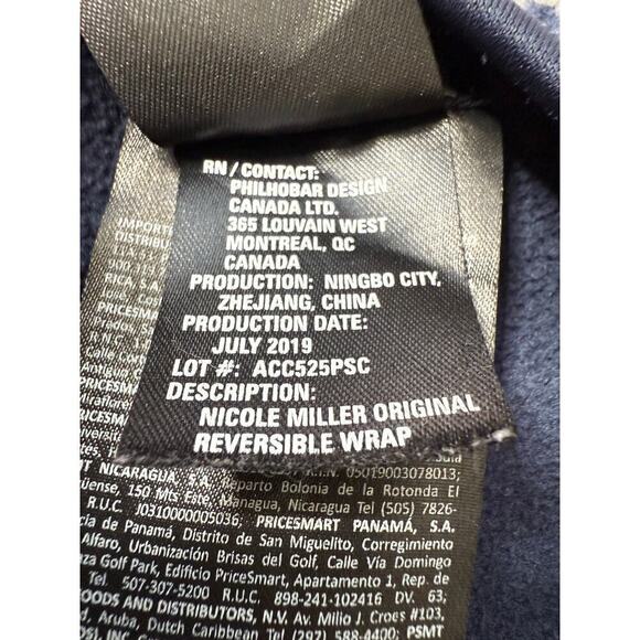 Nicole Miller Original Reversible Wrap Poncho One Size Navy Blue Plaid - Picture 3 of 6